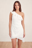 One Shoulder Ruffled White Short Graduation Dress
