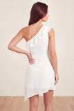 One Shoulder Ruffled White Short Graduation Dress