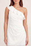 One Shoulder Ruffled White Short Graduation Dress