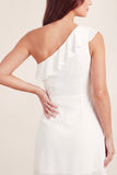 One Shoulder Ruffled White Short Graduation Dress