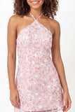 Sparkly Pink Halter Neck A Line Short Graduation Dress