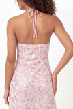 Sparkly Pink Halter Neck A Line Short Graduation Dress