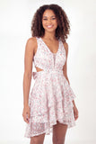 Sparkly White Pink V Neck Floral A Line Short Graduation Dress