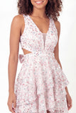 Sparkly White Pink V Neck Floral A Line Short Graduation Dress