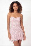 Sparkly Pink Ruffled Floral A Line Short Graduation Dress