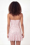 Sparkly Pink Ruffled Floral A Line Short Graduation Dress