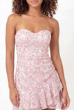 Sparkly Pink Ruffled Floral A Line Short Graduation Dress