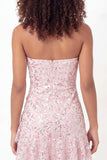 Sparkly Pink Ruffled Floral A Line Short Graduation Dress