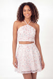 White Pink Floral A Line Short Graduation Dress