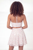 White Pink Floral A Line Short Graduation Dress