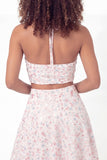 White Pink Floral A Line Short Graduation Dress