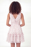 White Pink Floral Tiered A Line Short Graduation Dress