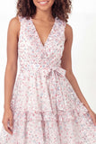 White Pink Floral Tiered A Line Short Graduation Dress