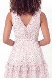 White Pink Floral Tiered A Line Short Graduation Dress
