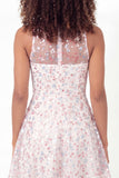 White Pink Floral Tiered Illusion Neck Short Graduation Dress