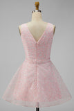 Backless Pink Floral Short Graduation Dress