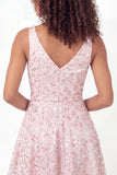 Backless Pink Floral Short Graduation Dress