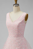 Backless Pink Floral Short Graduation Dress