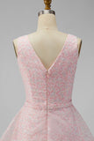 Backless Pink Floral Short Graduation Dress