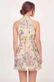 Halter Neck Yellow Floral A Line Short Graduation Dress