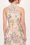 Halter Neck Yellow Floral A Line Short Graduation Dress