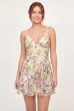 A Line Floral Yellow Short Graduation Dress