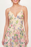 A Line Floral Yellow Short Graduation Dress