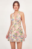 Halter Neck Floral Yellow Short Graduation Dress