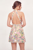 Halter Neck Floral Yellow Short Graduation Dress