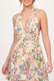 Halter Neck Floral Yellow Short Graduation Dress