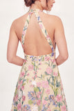 Halter Neck Floral Yellow Short Graduation Dress