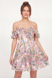 Ruffled Pink Floral Sleeveless Short Graduation Dress