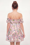 Ruffled Pink Floral Sleeveless Short Graduation Dress