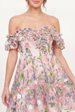 Ruffled Pink Floral Sleeveless Short Graduation Dress