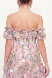 Ruffled Pink Floral Sleeveless Short Graduation Dress