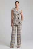 Grey Grid 2 Piece Peak Lapel Work Suits with Pockets