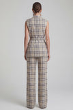 Grey Grid 2 Piece Peak Lapel Work Suits with Pockets