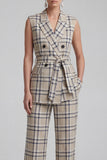 Grey Grid 2 Piece Peak Lapel Work Suits with Pockets
