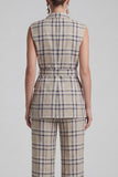 Grey Grid 2 Piece Peak Lapel Work Suits with Pockets