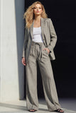 Grey 2 Piece Peak Lapel Single Breasted Work Suits with Pockets