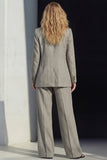 Grey 2 Piece Peak Lapel Single Breasted Work Suits with Pockets