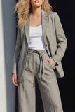 Grey 2 Piece Peak Lapel Single Breasted Work Suits with Pockets