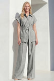 Grey 2 Piece Short Sleeves Work Suits with Belt
