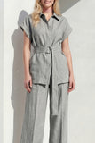 Grey 2 Piece Short Sleeves Work Suits with Belt