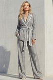 Peak Lapel Grey 2 Piece Long Sleeves Work Suits with Belt