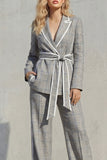 Peak Lapel Grey 2 Piece Long Sleeves Work Suits with Belt