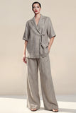 Peak Lapel Grey 2 Piece Short Sleeves Work Suits
