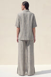 Peak Lapel Grey 2 Piece Short Sleeves Work Suits