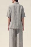 Peak Lapel Grey 2 Piece Short Sleeves Work Suits
