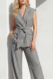 Sleeveless Peak Lapel Grey 2 Piece Work Suits with Pockets